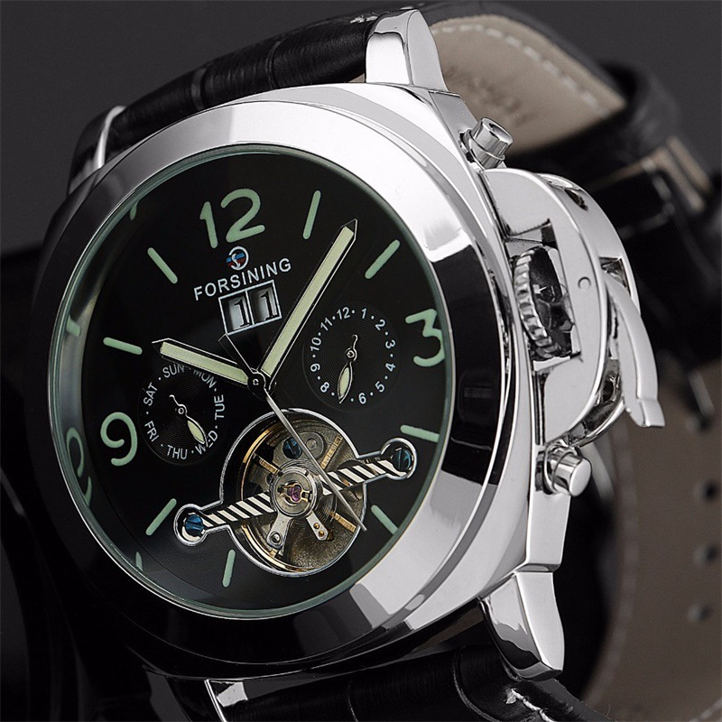 Mechanische Skelett-Herrenuhr mit Lederarmband – Bild 2 | LuxeStyle