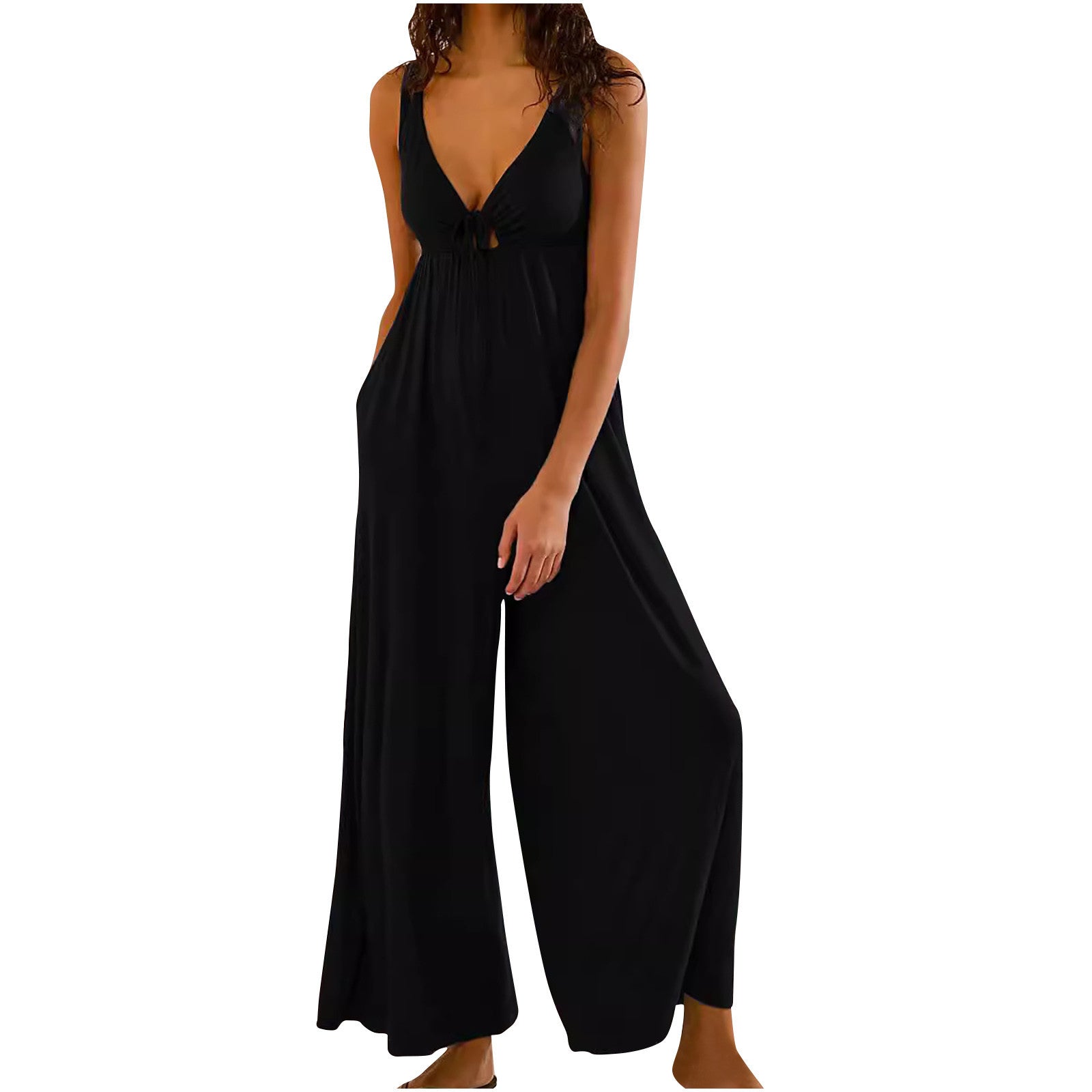 Eleganter Jumpsuit mit weitem Bein und V-Ausschnitt