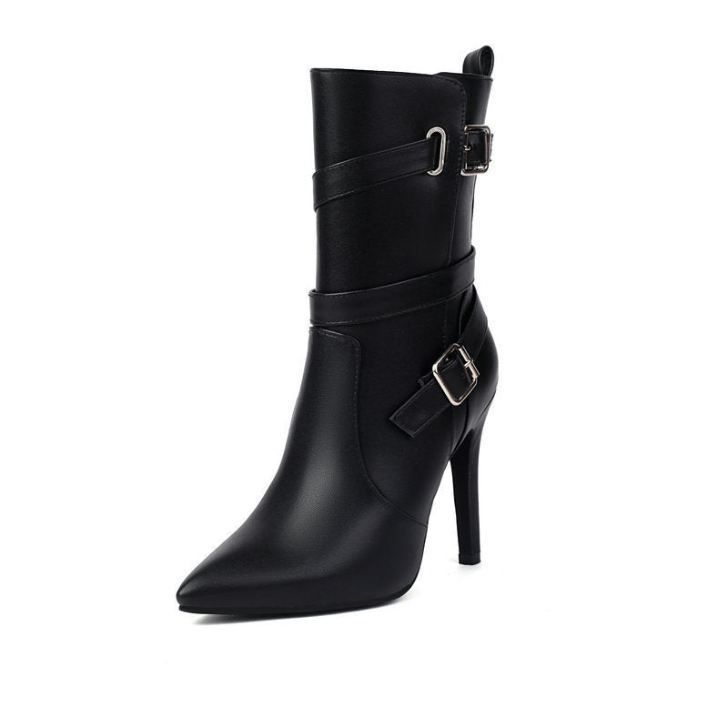 Spitze Stiletto-Stiefeletten mit Riemen