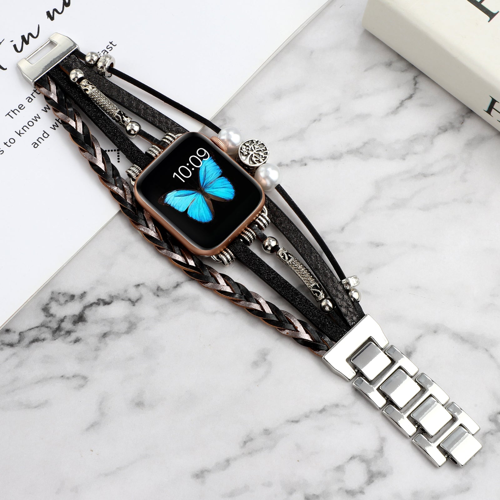 Vintage Metall-Leder Armband für Apple Watch – Ansicht 5