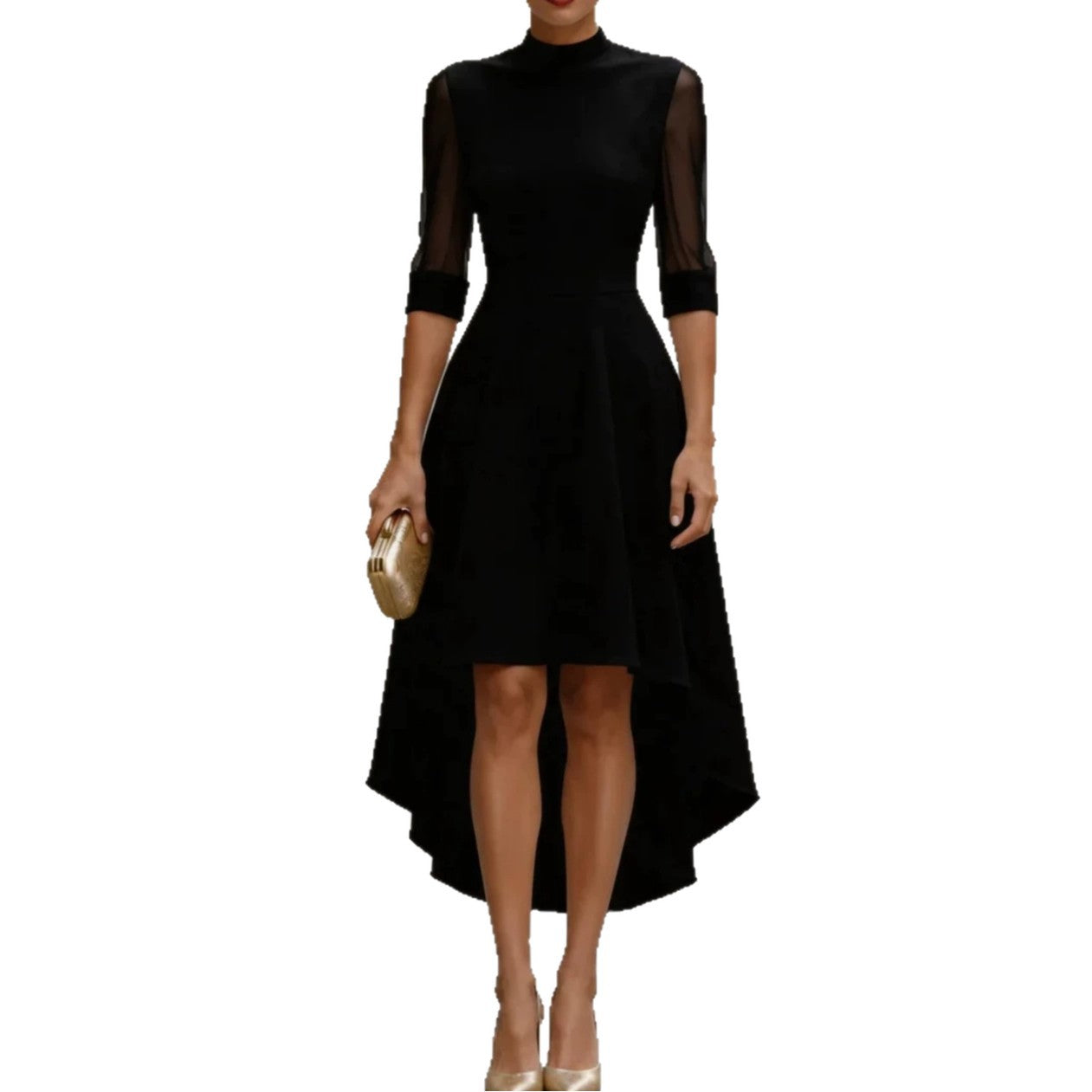 Midi-Kleid mit 3/4-Ärmeln und Mesh