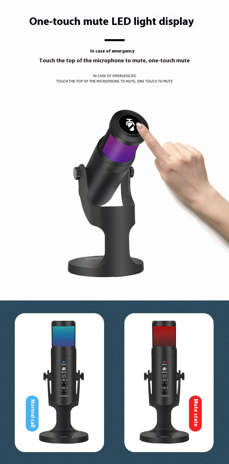 RGB USB Kondensator-Mikrofon mit Stimmungslicht