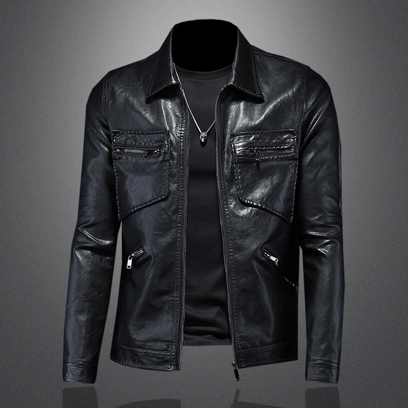 Herren Slim Fit Lederjacke für Frühling und Herbst