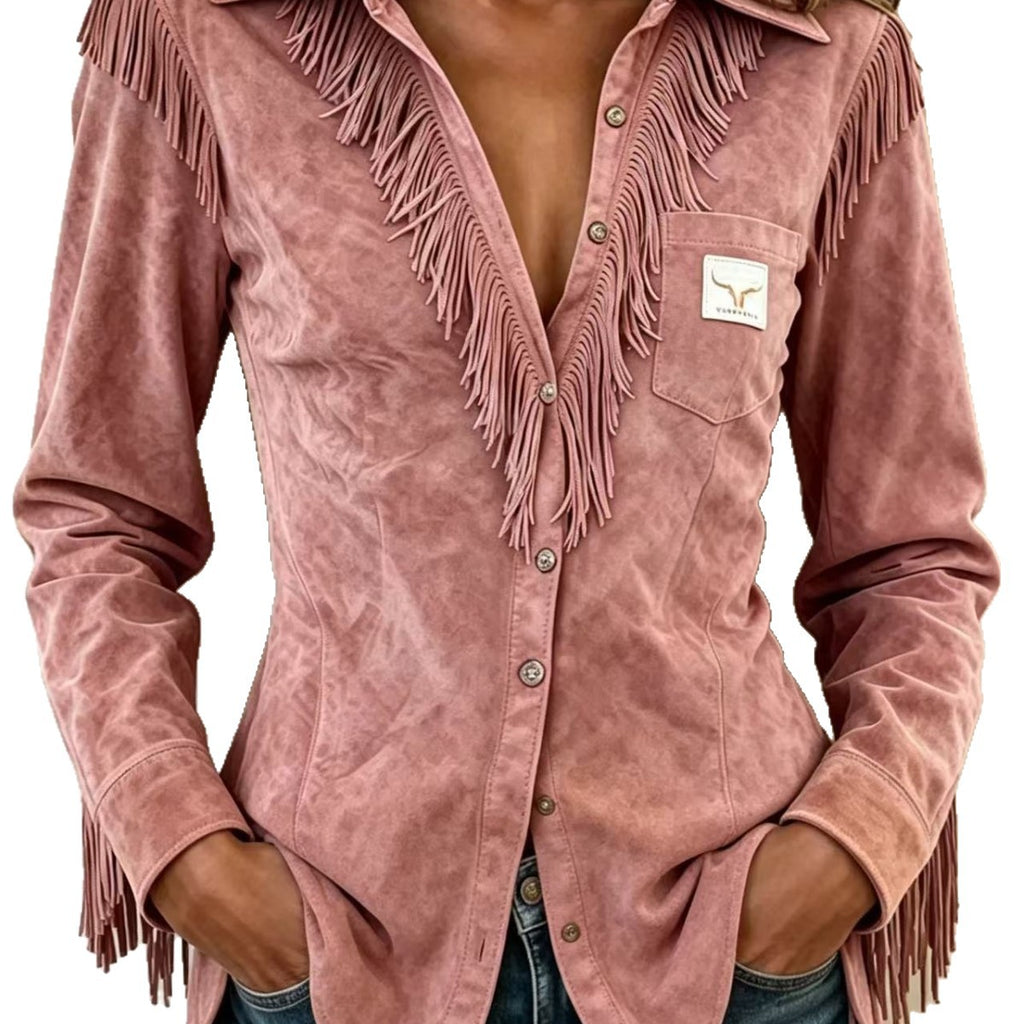 Western Cowboy Wildleder Fransen Langarmshirt