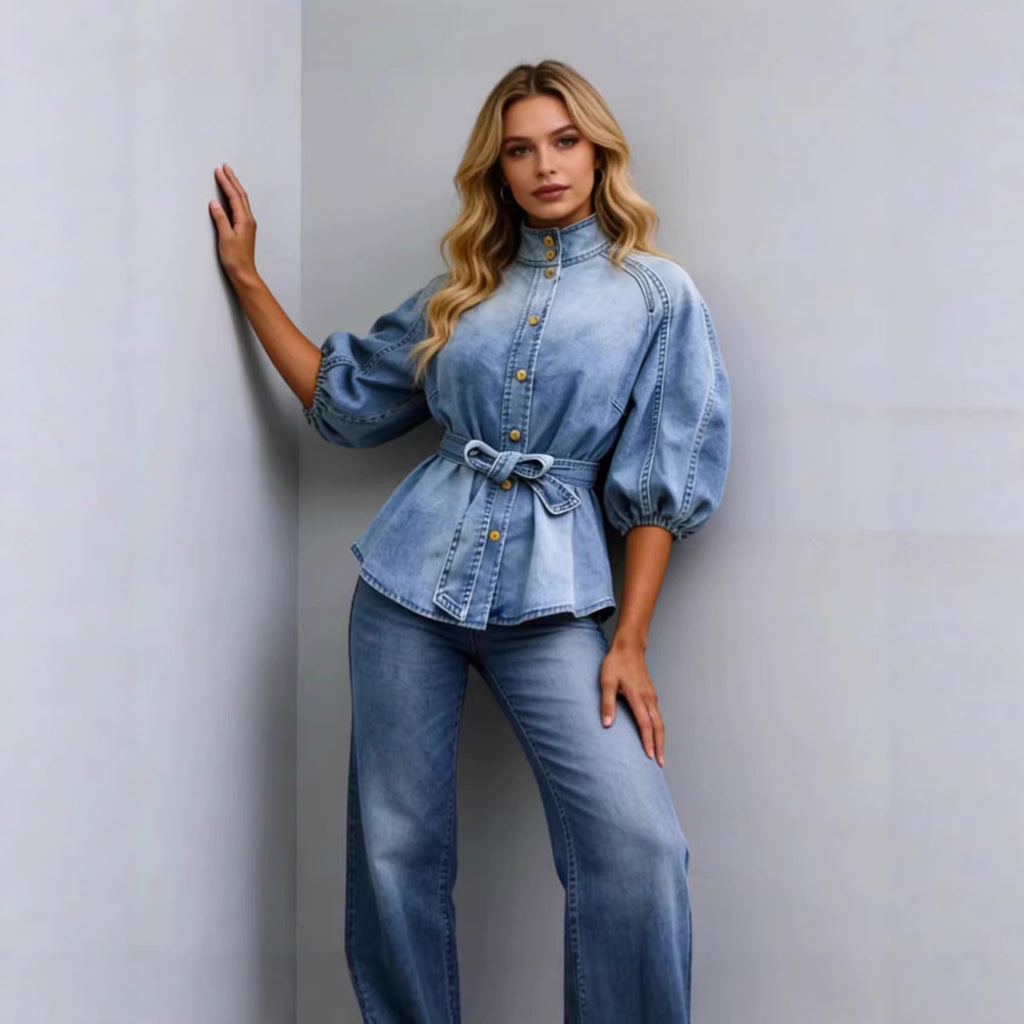 Elegantes Vintage Jeanshemd mit Schnürung