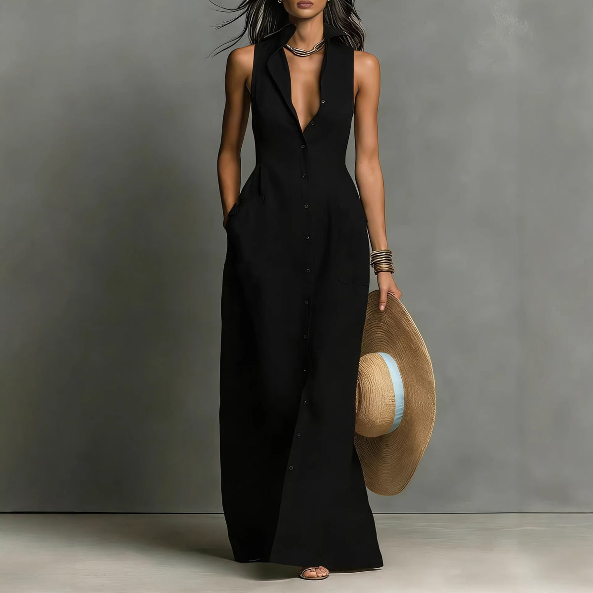 Ärmelloses Hemdkragenkleid – Bild 10 | LuxeStyle