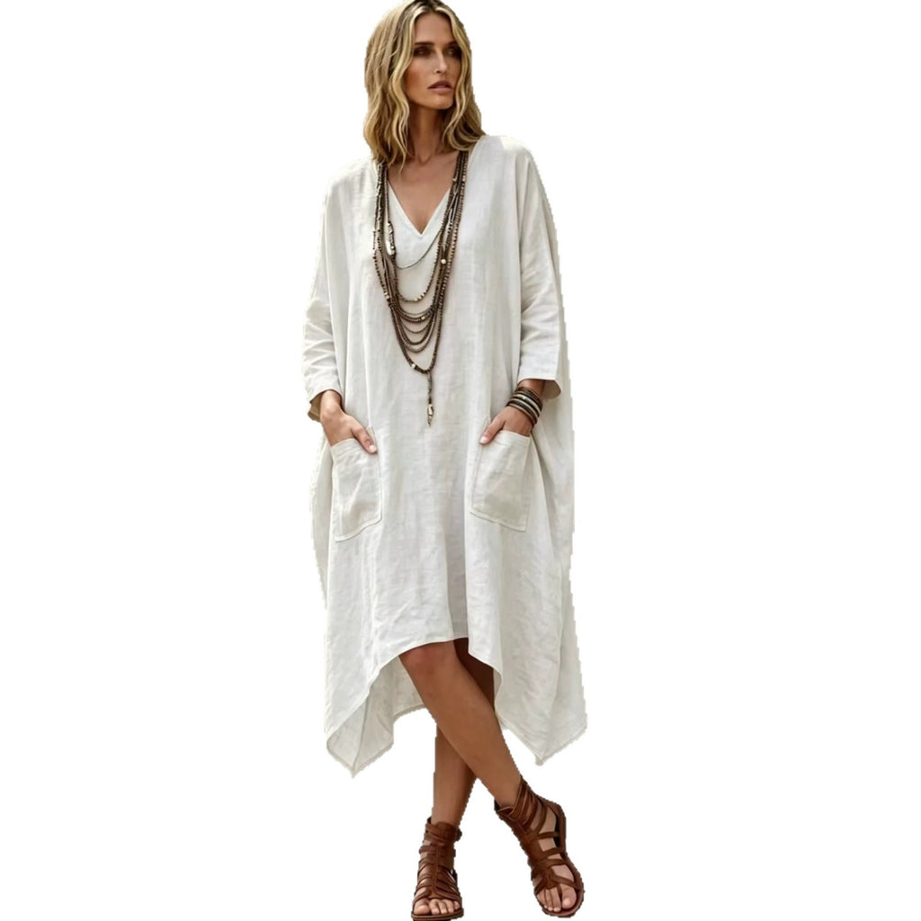 Lässiges V-Neck 3/4-Arm Kleid