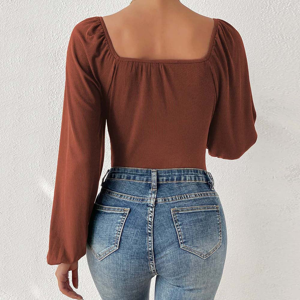 Jumpsuit mit Laternenärmeln und eckigem Ausschnitt
