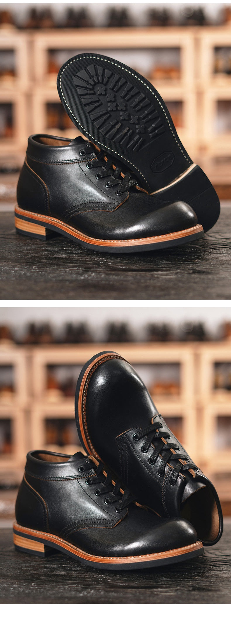 Leder-Sneaker mit runder Kappe