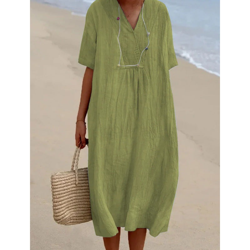 Figurbetontes Freizeitkleid aus Baumwoll-Leinen