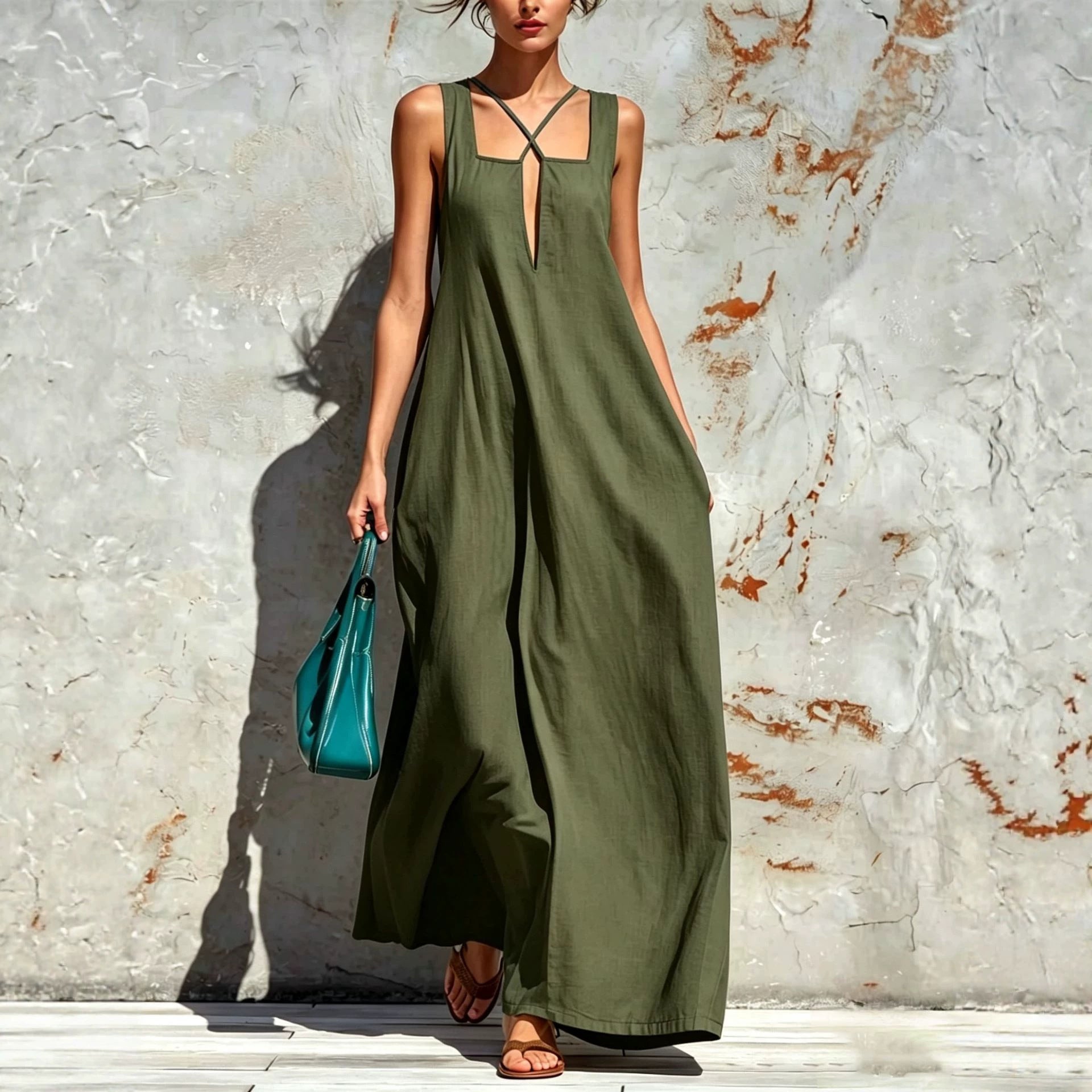 Damen A-Linien Freizeitkleid aus Baumwoll-Leinen