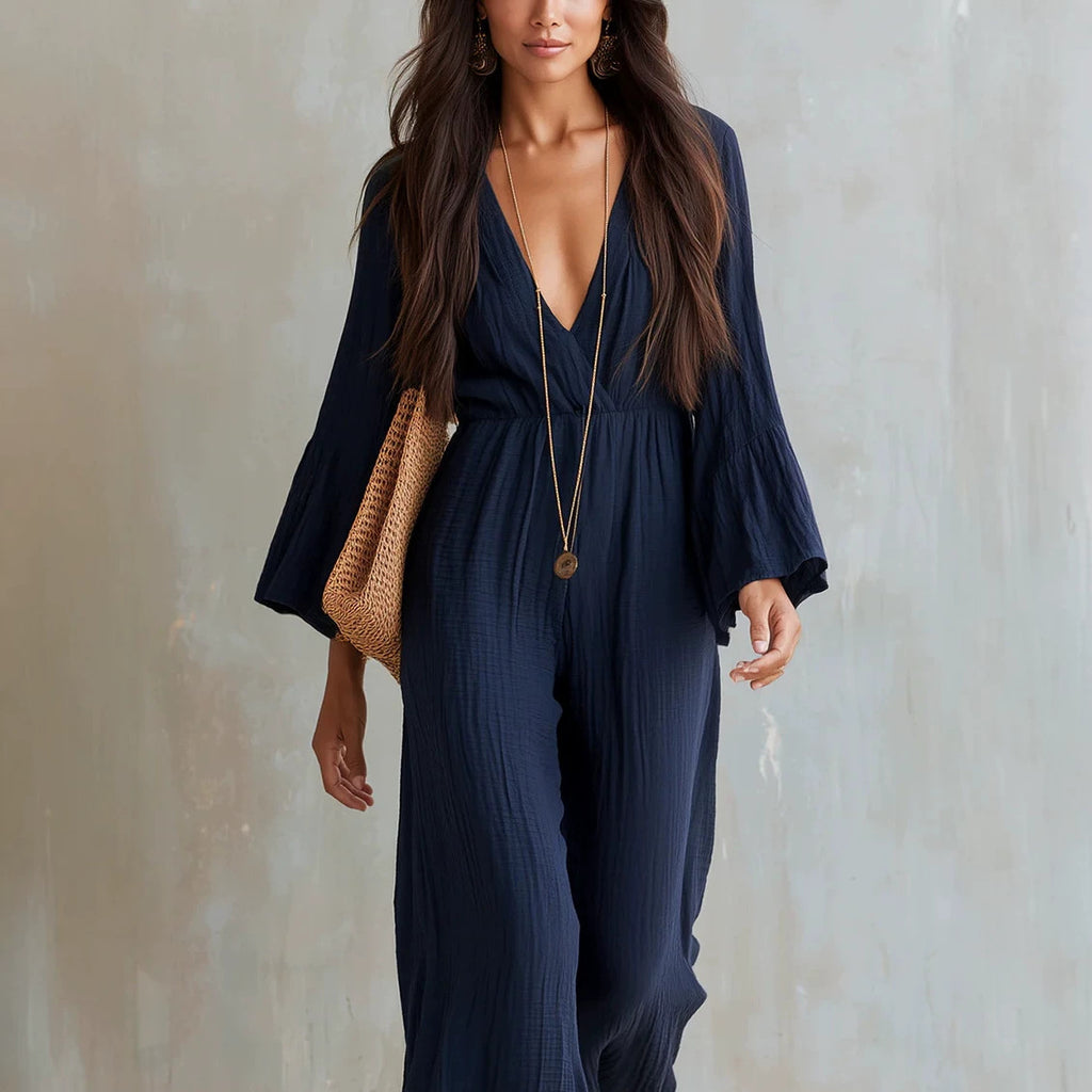 Bohemian Jumpsuit mit V-Ausschnitt