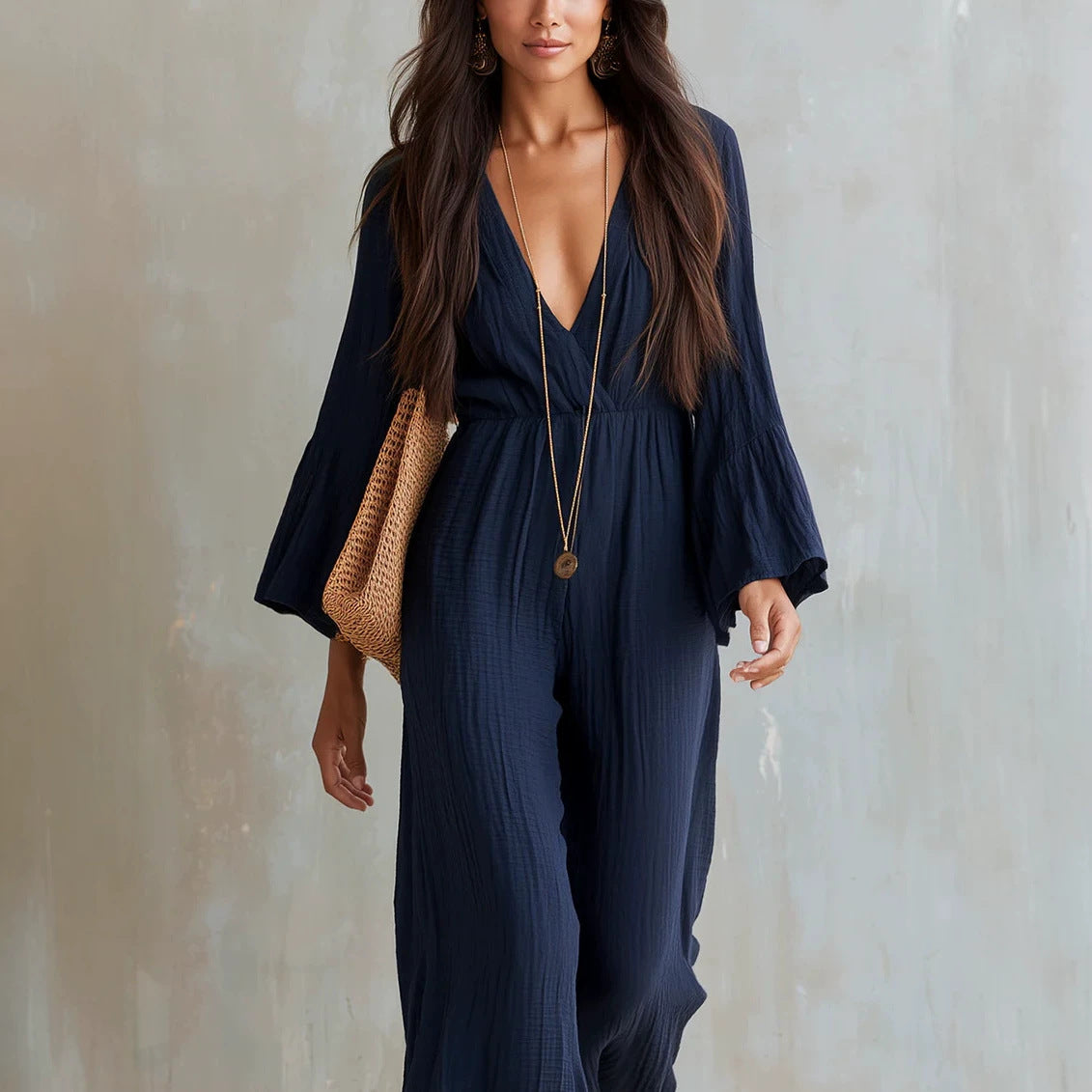 Bohemian Jumpsuit mit V-Ausschnitt