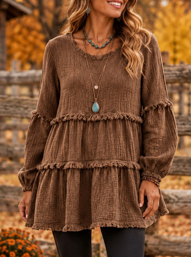 Damen Freizeit-Top mit langen Ärmeln und Paneel-Design