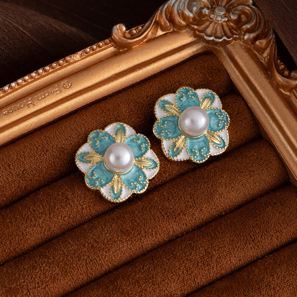 Blumen-Ohrstecker mit Strass & Perlen – Ansicht 3