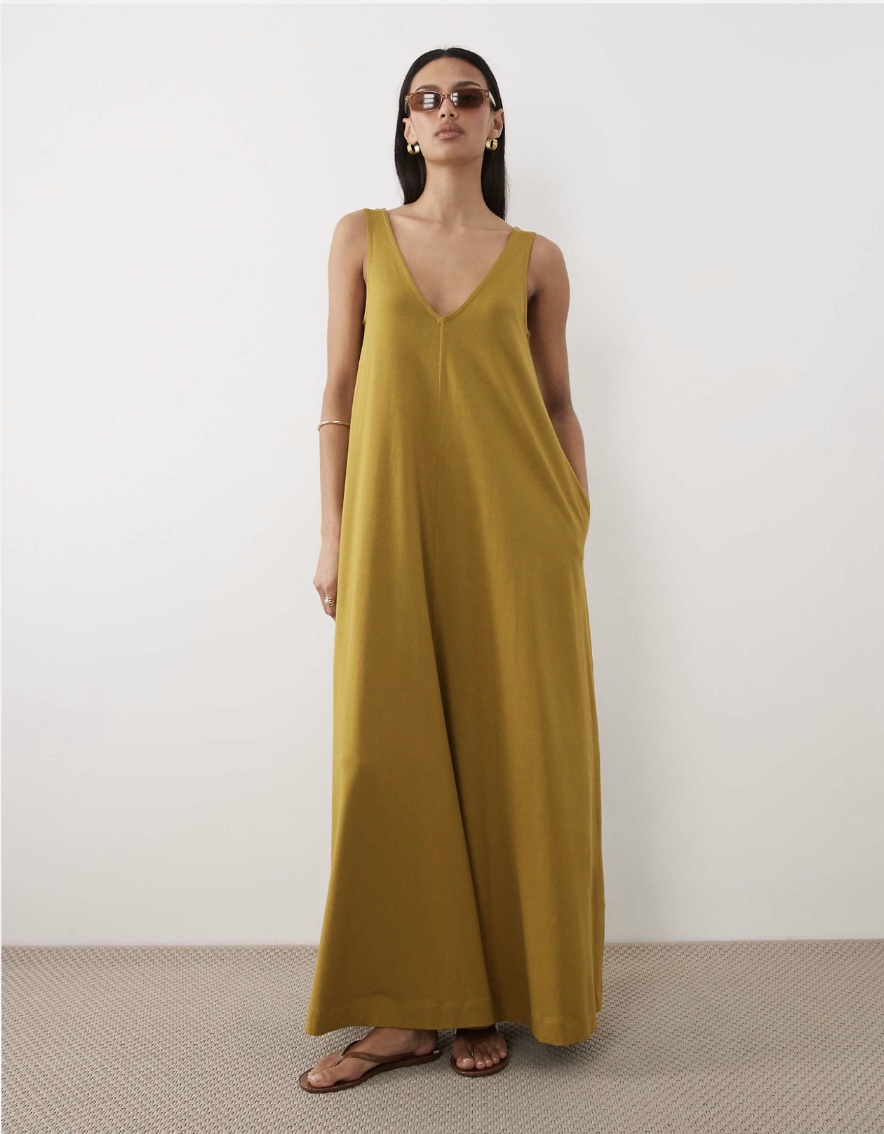 Ärmelloses V-Neck Maxikleid für Damen
