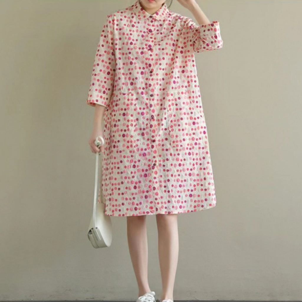 Rosenrotes Polka-Dot-Kleid mit 3/4-Ärmeln – Bild 4 | LuxeStyle