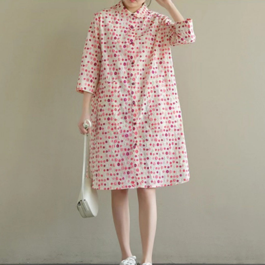 Rosenrotes Polka-Dot-Kleid mit 3/4-Ärmeln – Bild 4 | LuxeStyle