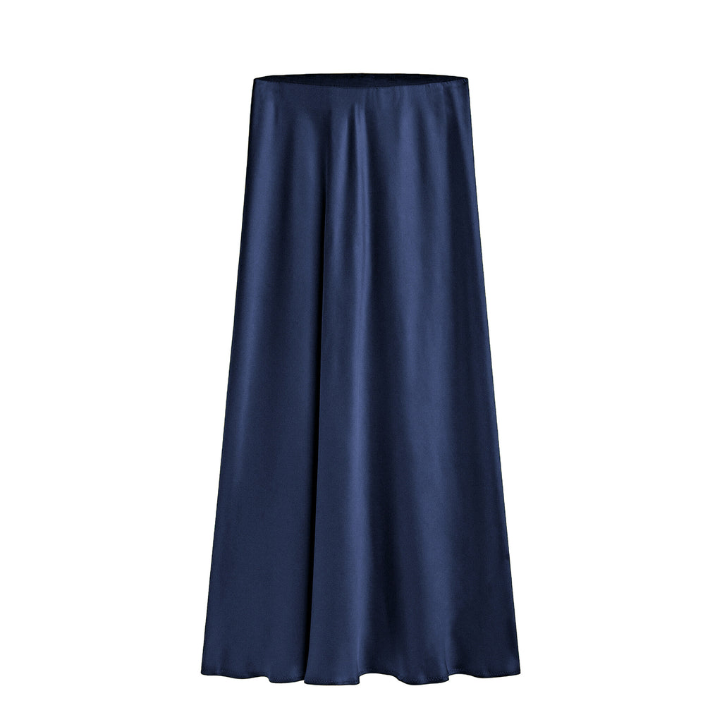 Satin-Midi-Rock mit hohem Bund und Schlitz