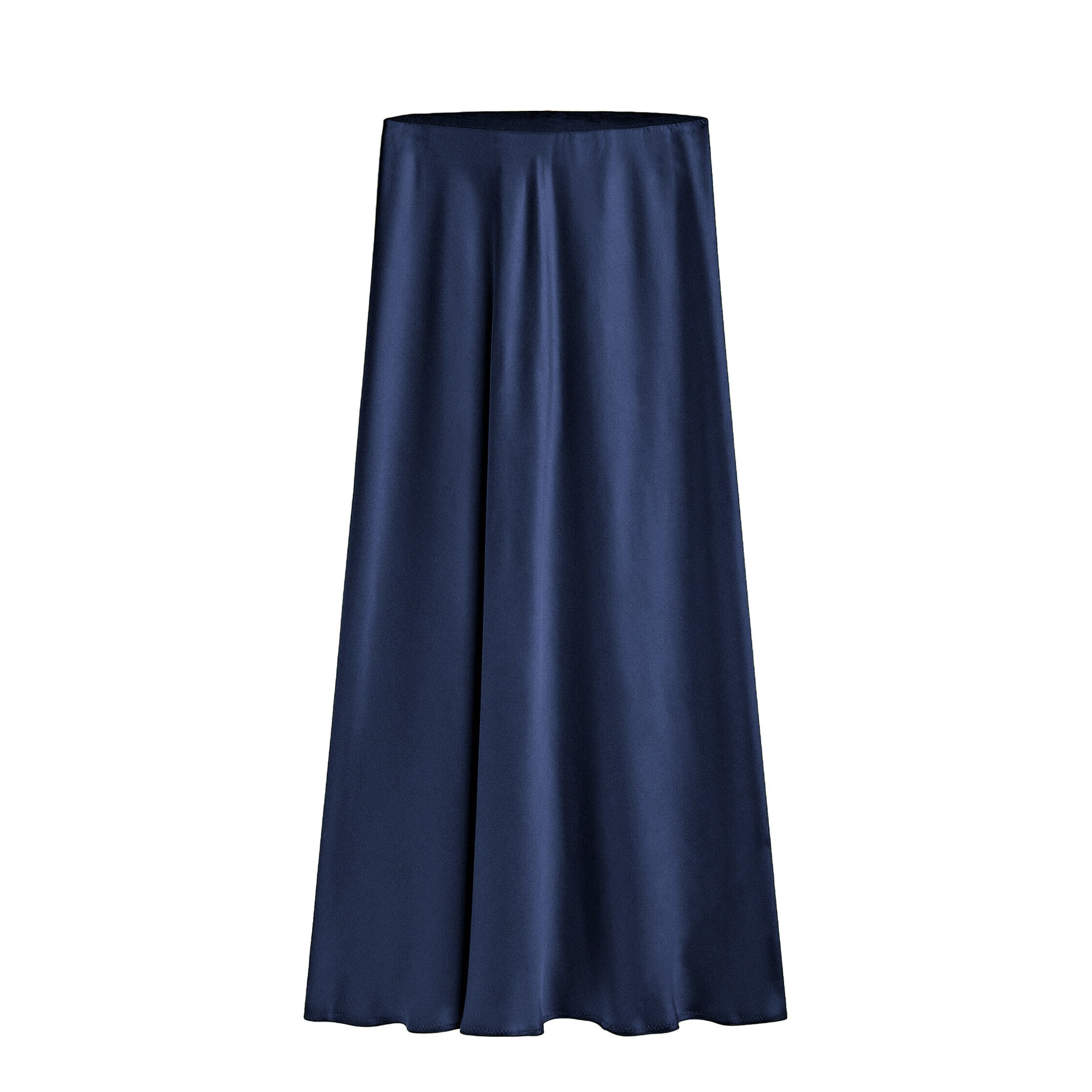 Satin-Midi-Rock mit hohem Bund und Schlitz
