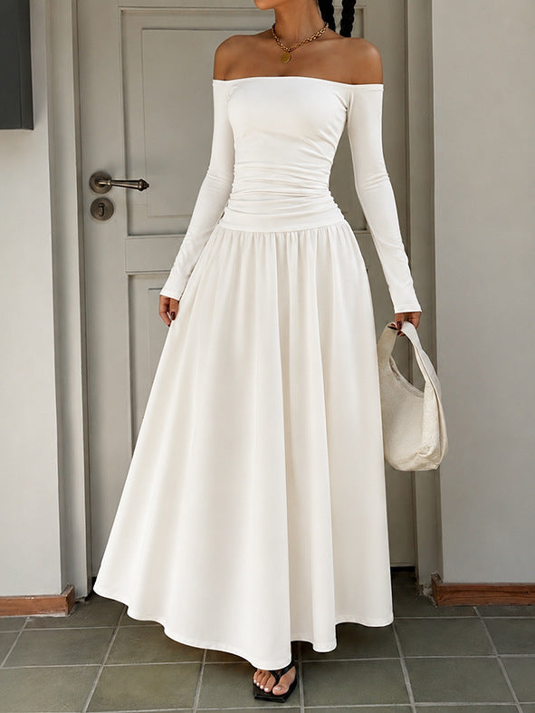 Off-Shoulder Polka-Dot Maxikleid
