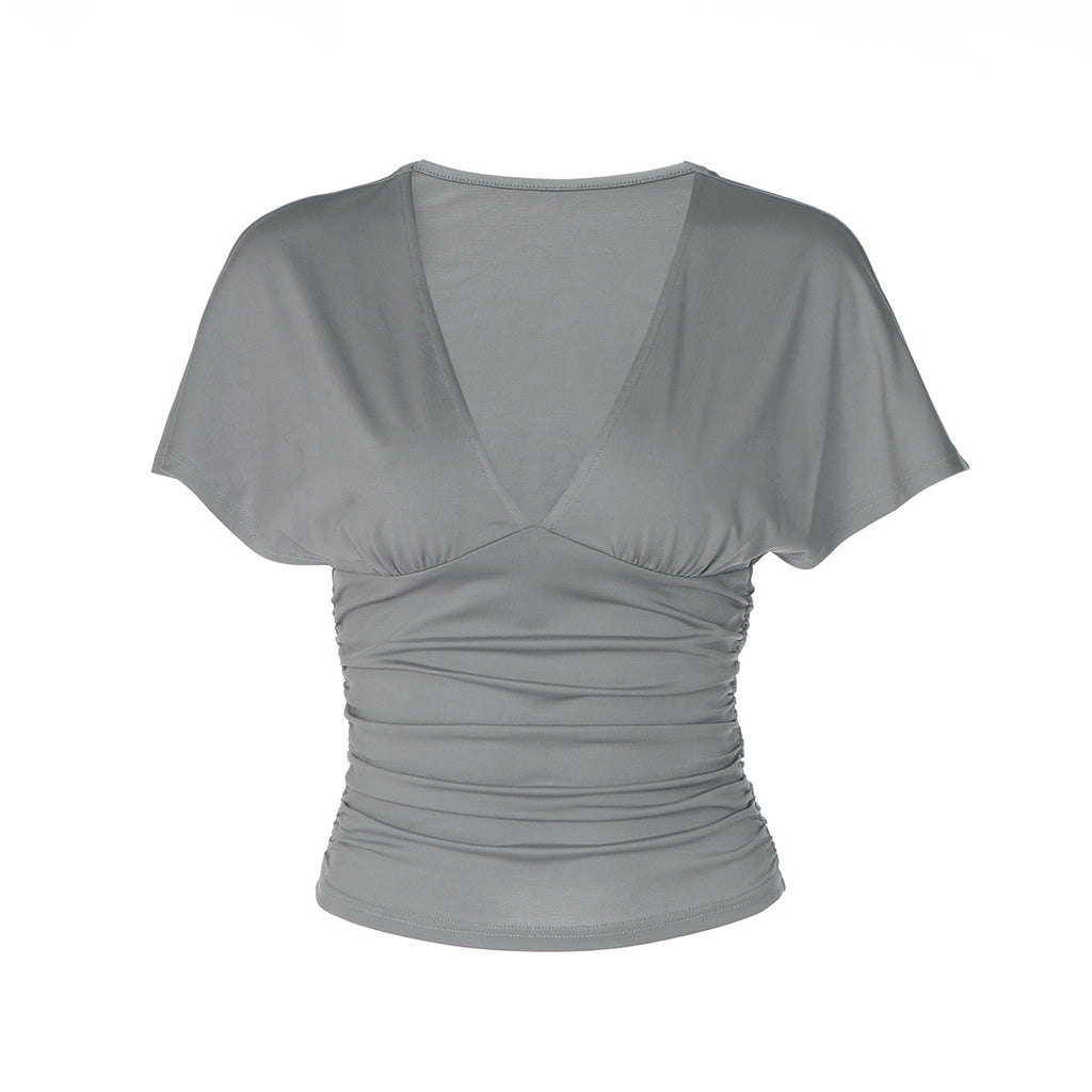 Französisches V-Neck Shirt mit Raffung