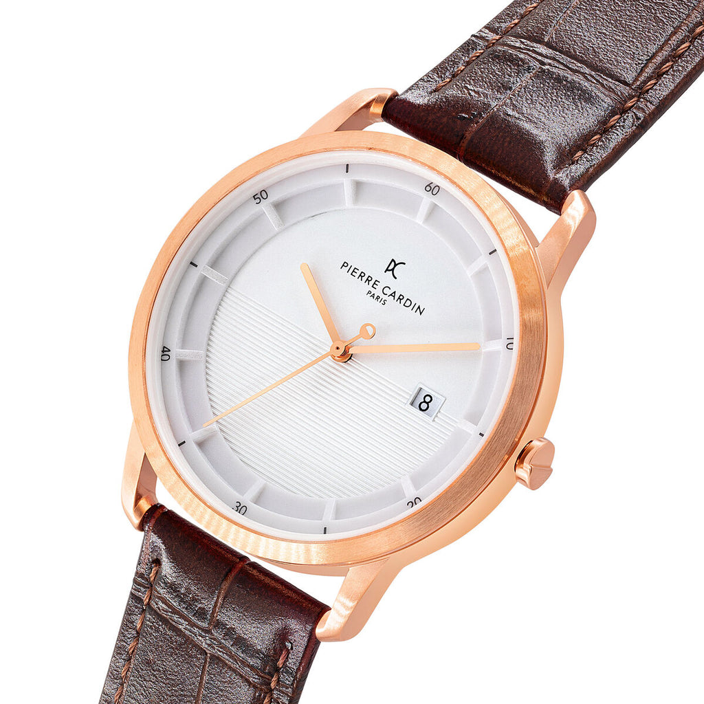 Pierre Cardin · Herrenuhr Roségold Leder