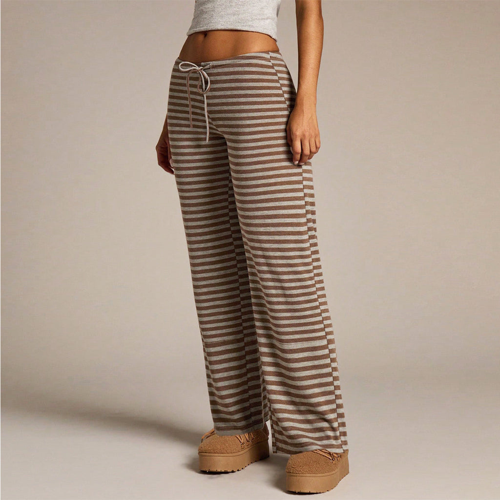 Gestreifte Freizeithose mit weitem Bein