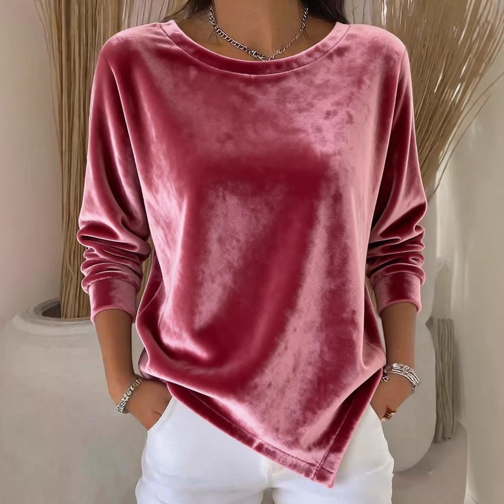Samtbluse mit Rundhals und langen Ärmeln – Bild 3 | LuxeStyle