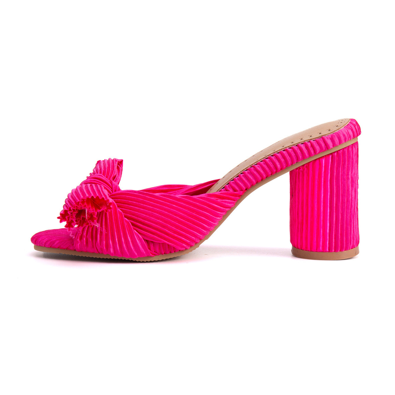Satin Pantoletten mit Peep-Toe und Blockabsatz