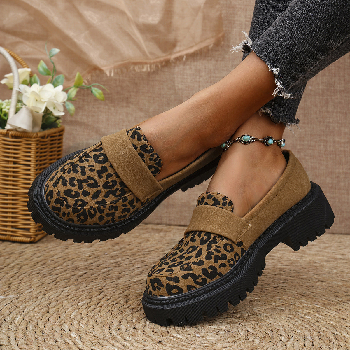 Leoparden-Loafer für Herren mit dicker Sohle