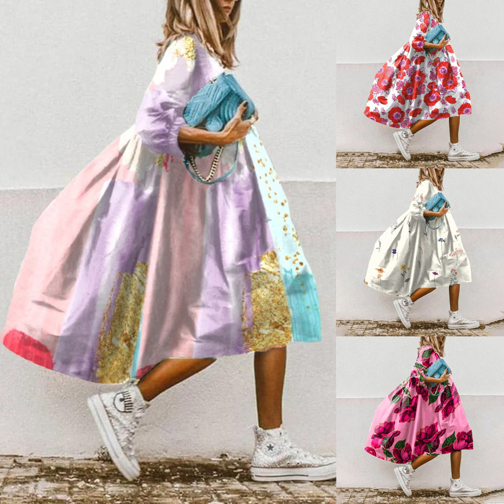 Geblümtes Midikleid mit Dreiviertelärmeln – Bild 2 | LuxeStyle