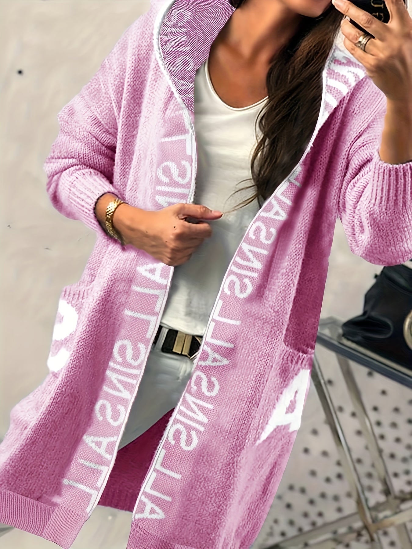Damen-Cardigan mit Kapuze und Lantern-Arm
