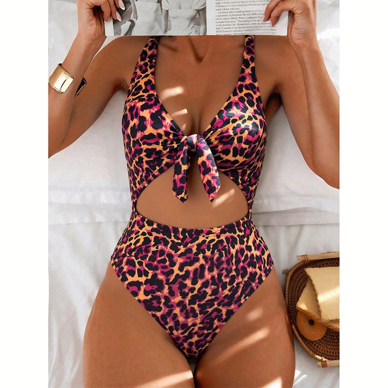 Leopard-Print Badeanzug mit Bauchfreiem Schnitt