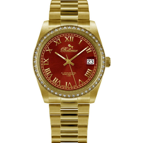 Bellevue Damenuhr Gold mit Kristallen