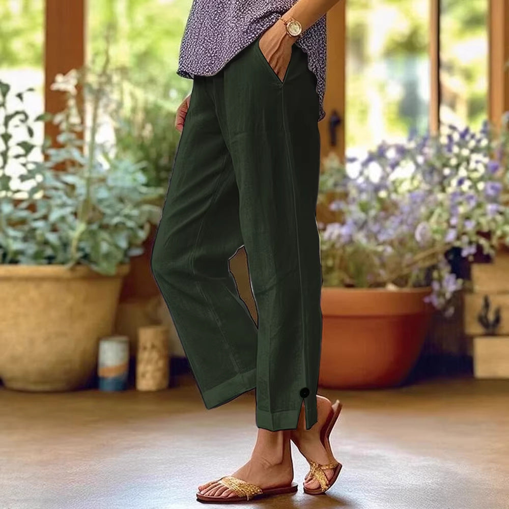 Leichte Leinen-Baumwollhose mit geradem Bein