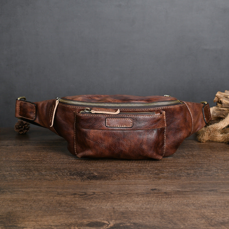 Retro-Brusttasche aus echtem Leder