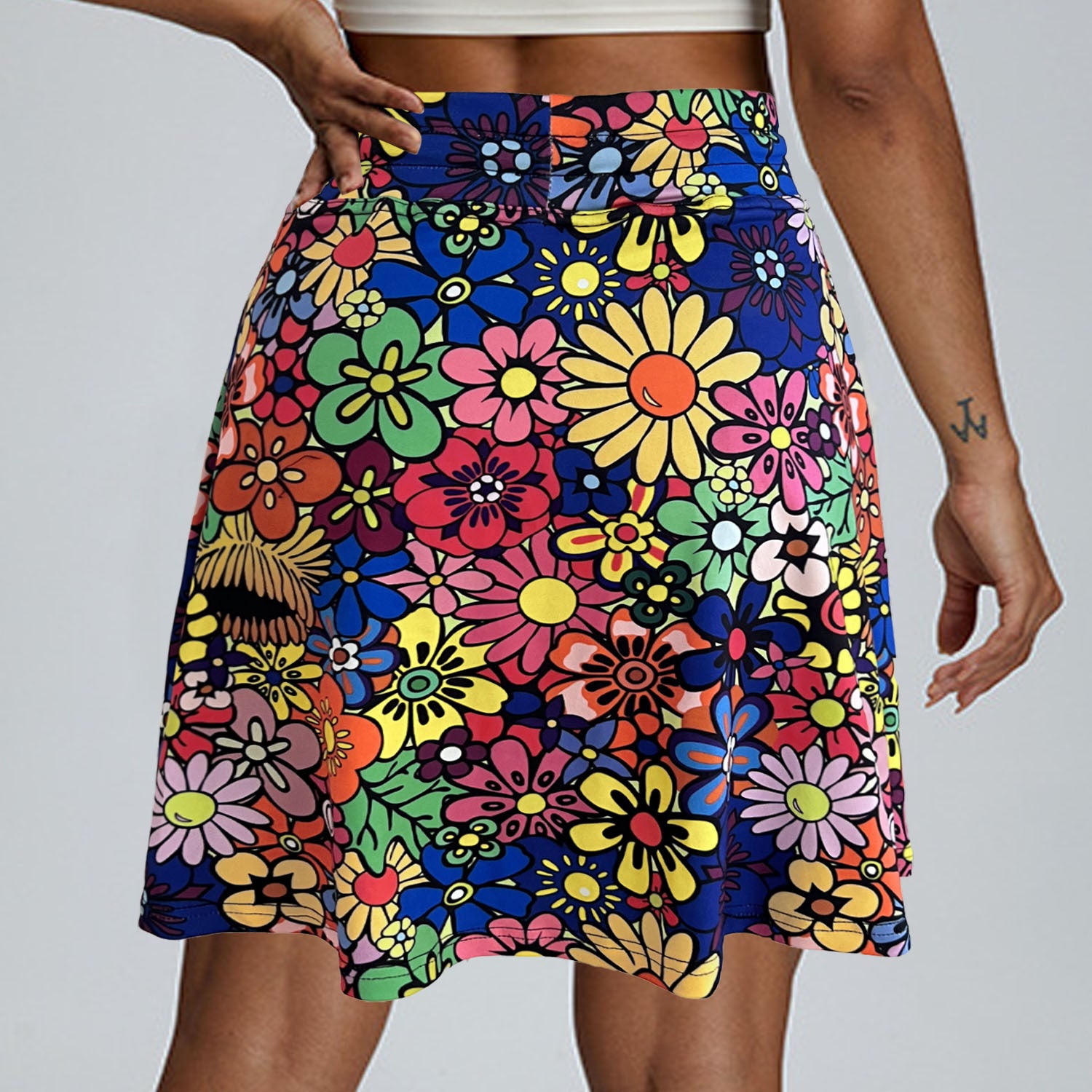 Skort mit Blumenmuster, hoher Taille & Shorts – Ansicht 3