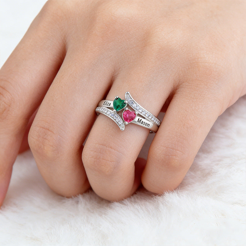 Doppelherz-Ring mit Zirkonia-Stein