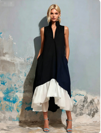 Color-Block V-Ausschnitt Volantkleid – Bild 7 | LuxeStyle