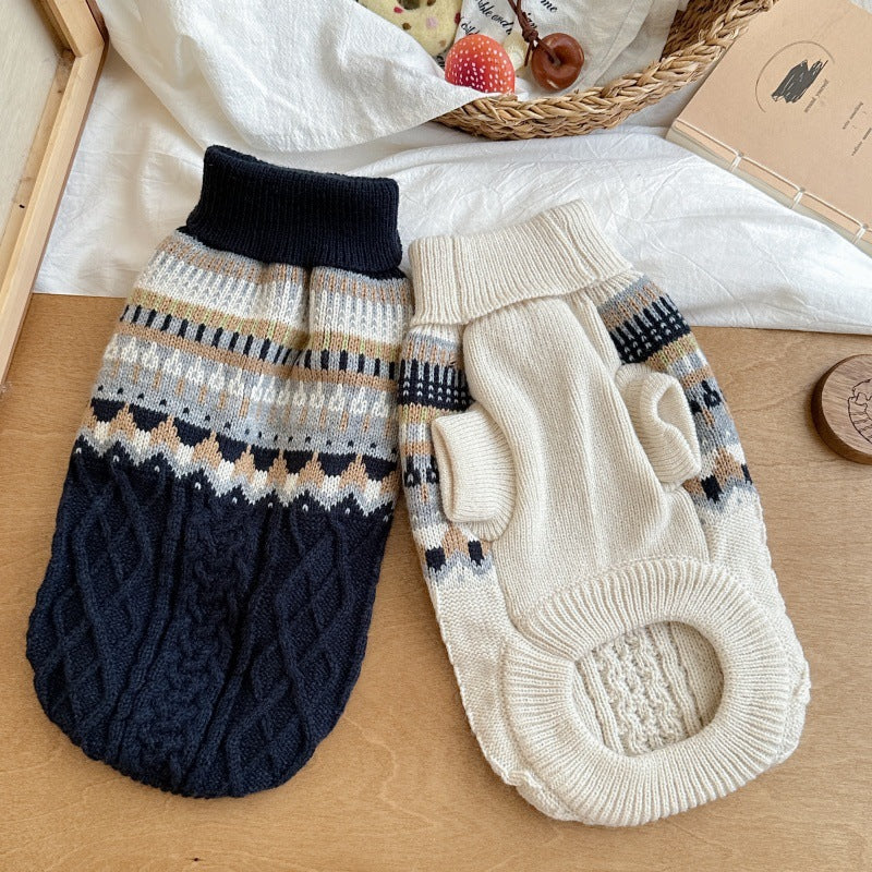 Hundepullover Weiss/Blau im Fair-Isle-Strickmuster