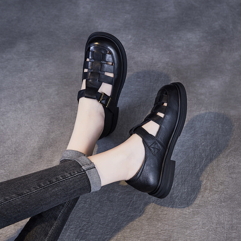 Leder-Sandalen mit runder Kappe – Bild 2 | LuxeStyle