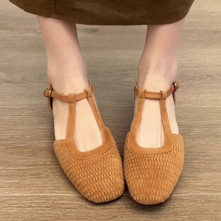 Vintage Blockabsatz-Schuhe mit Webmuster