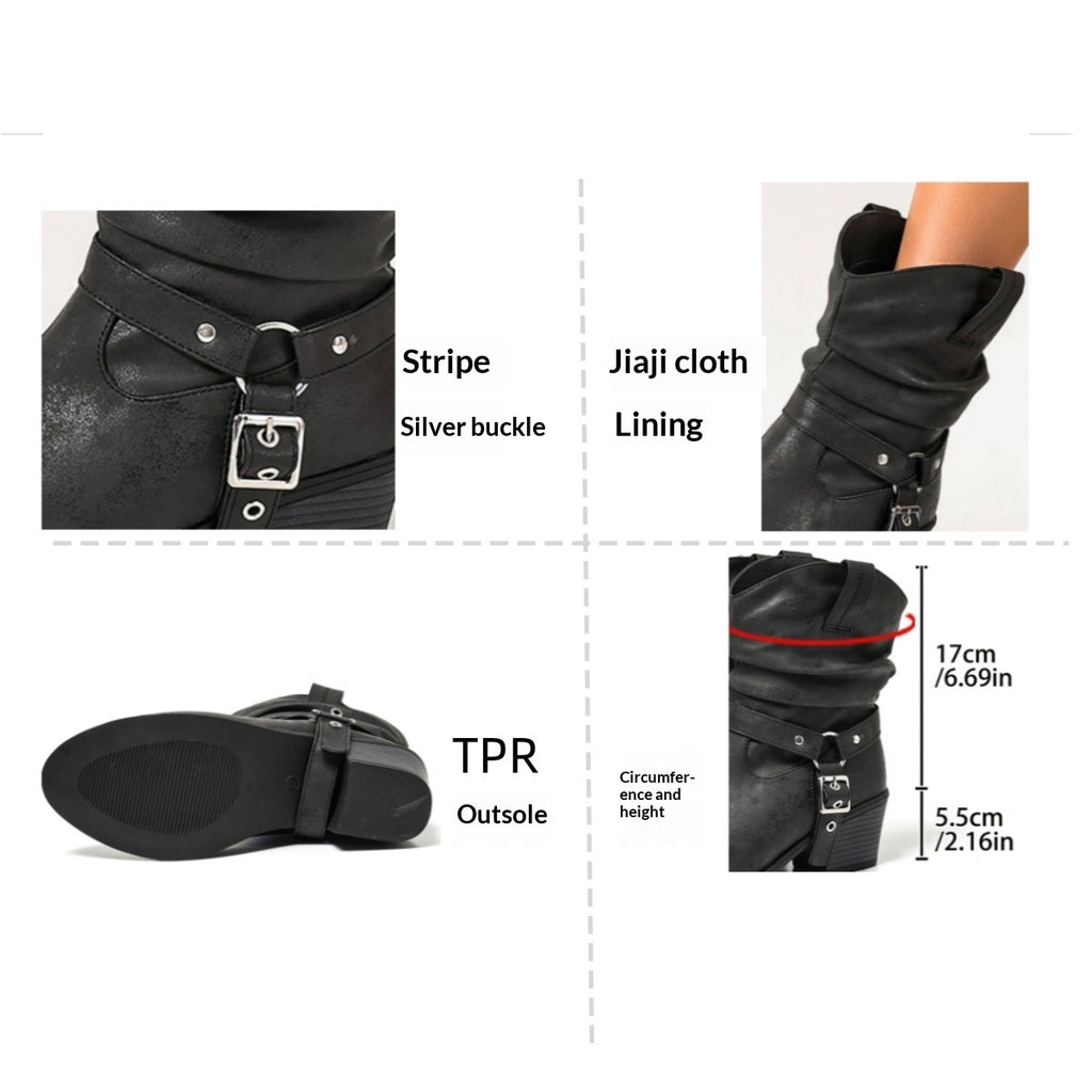 Bequeme Kniehoch-Boots mit Nietenriemen, massiven Absätzen und schlank