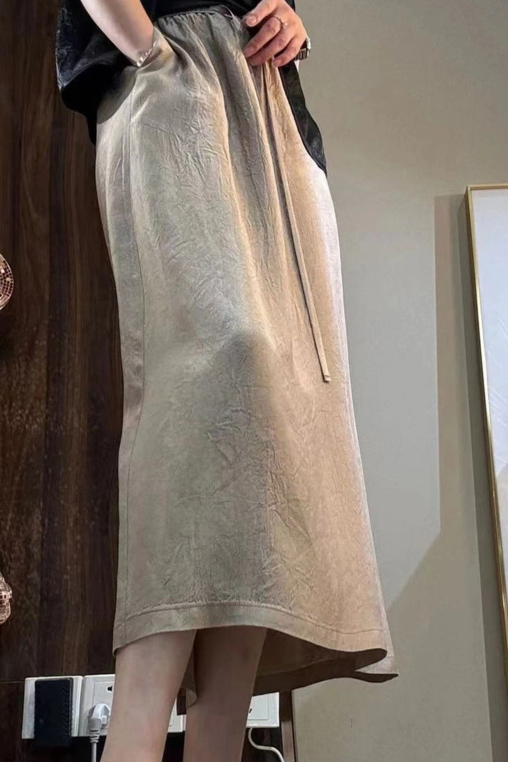 Satin A-Linien Jupe mit Taschen