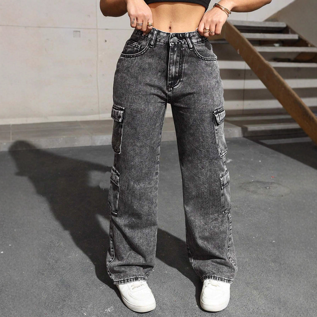 Washed Irregular Jeans für Damen