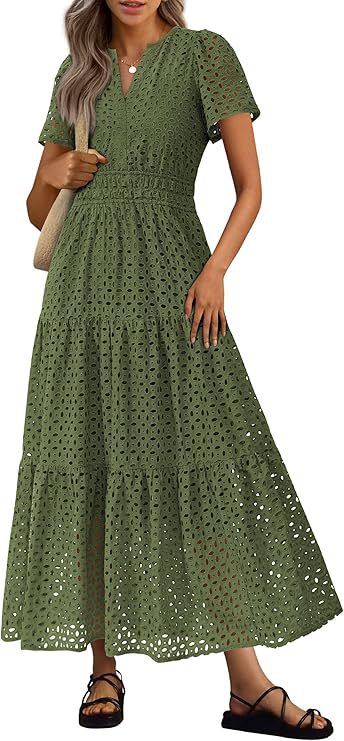 Kurzes V-Neck Kleid mit Lochstickerei – Bild 14 | LuxeStyle