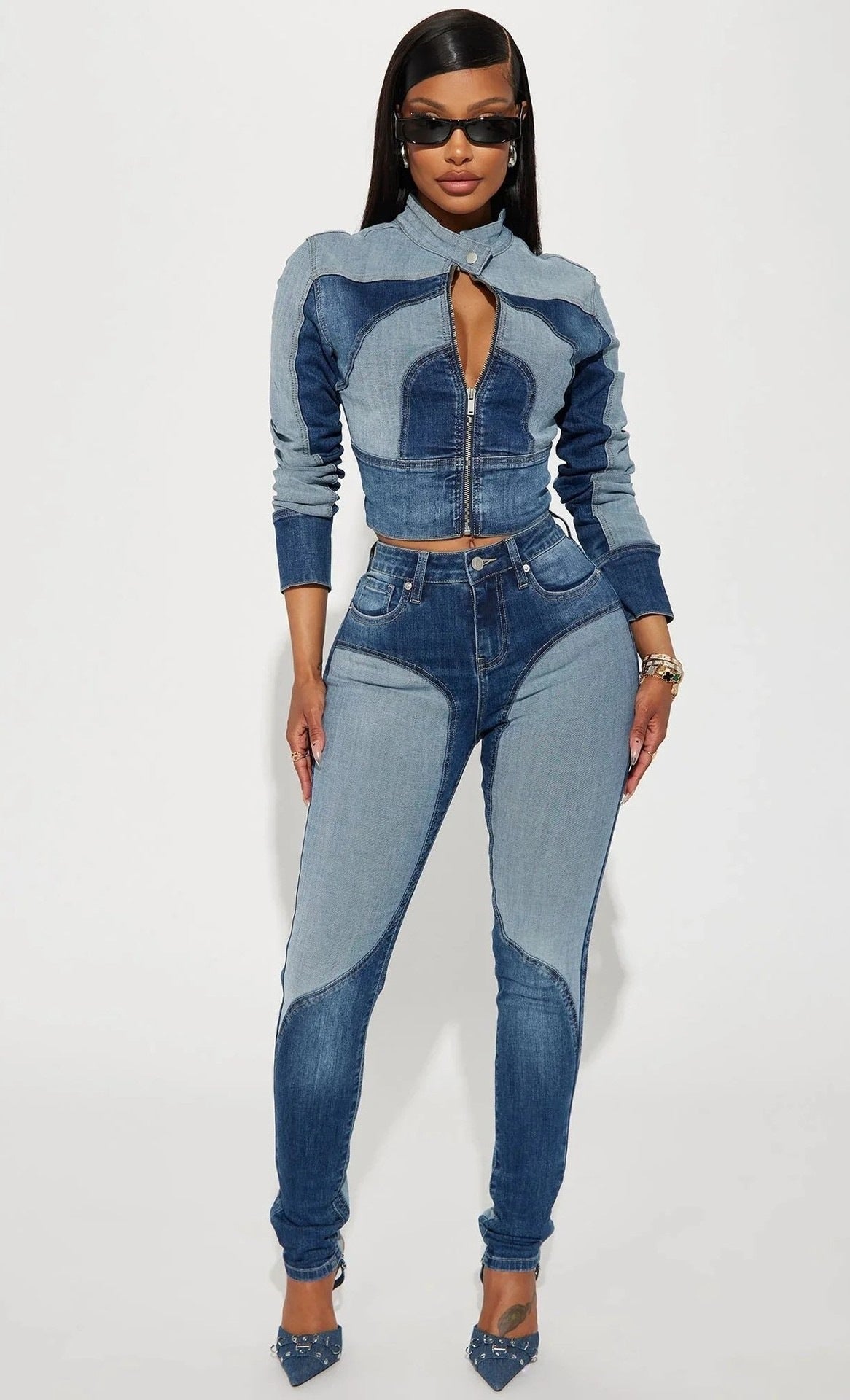Patchwork Denim Jeans im Western-Stil