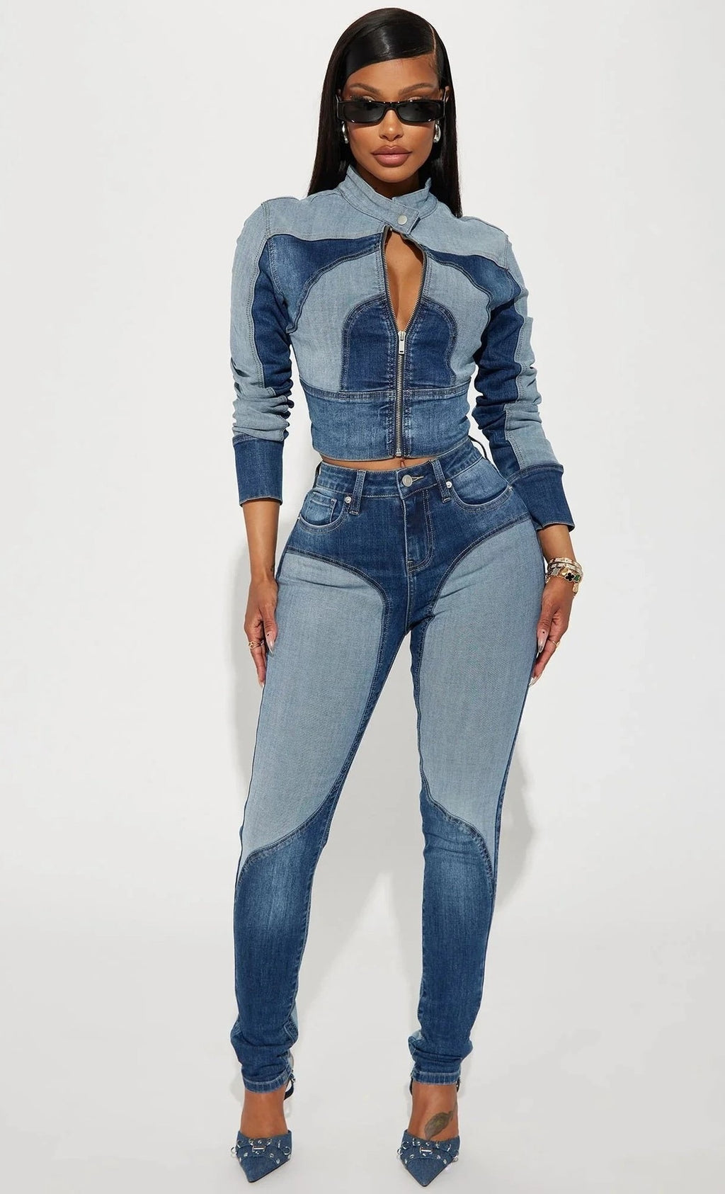 Patchwork High Waist Jeans im Western-Stil – Ansicht 5