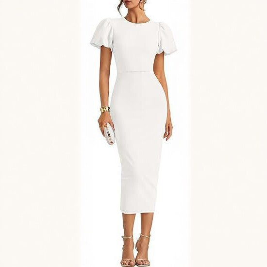 Puffärmel Slim Fit Sheath Kleid Elegant Midi